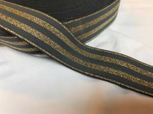 Blød elastik - velegnet til undertøj, 4 cm - stribet, grå med guldglimmer
